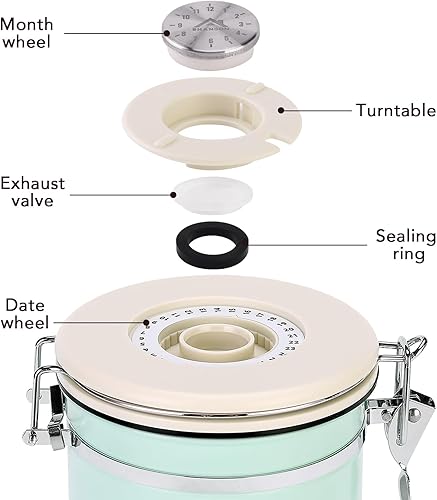 Miniatura 5 de ShanSon Recipiente de café hermético de acero inoxidable, recipiente de almacenamiento de granos de café con cuchara y ventana transparente,