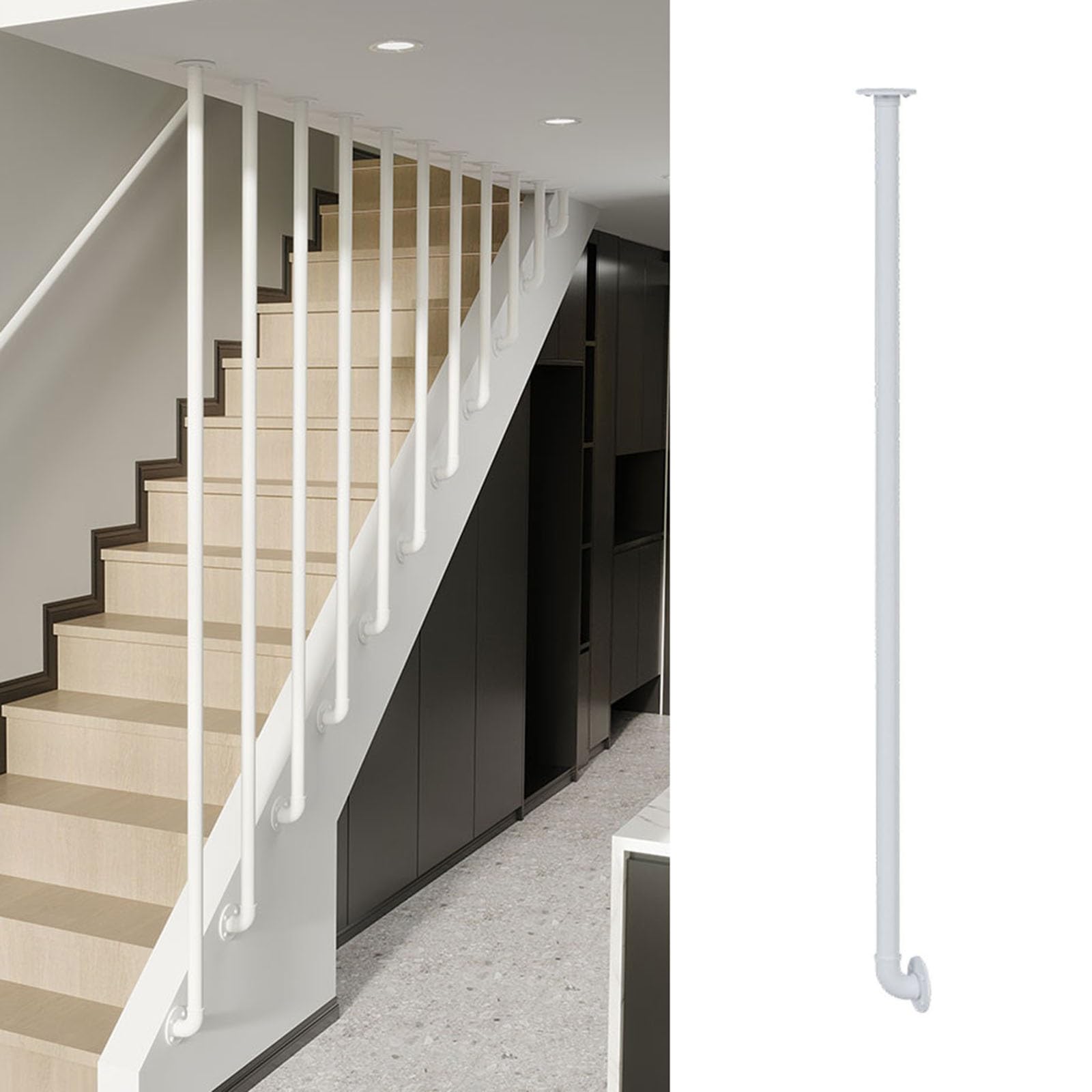 treppengeländer Anpassbare Treppengeländer für ebene/schräge Treppen, Eisengeländerstäbe für Treppen mit Schrauben, Balustradensäule zur Absturzsicherung für Dachboden(White,190cm/74.8in/6.2ft)