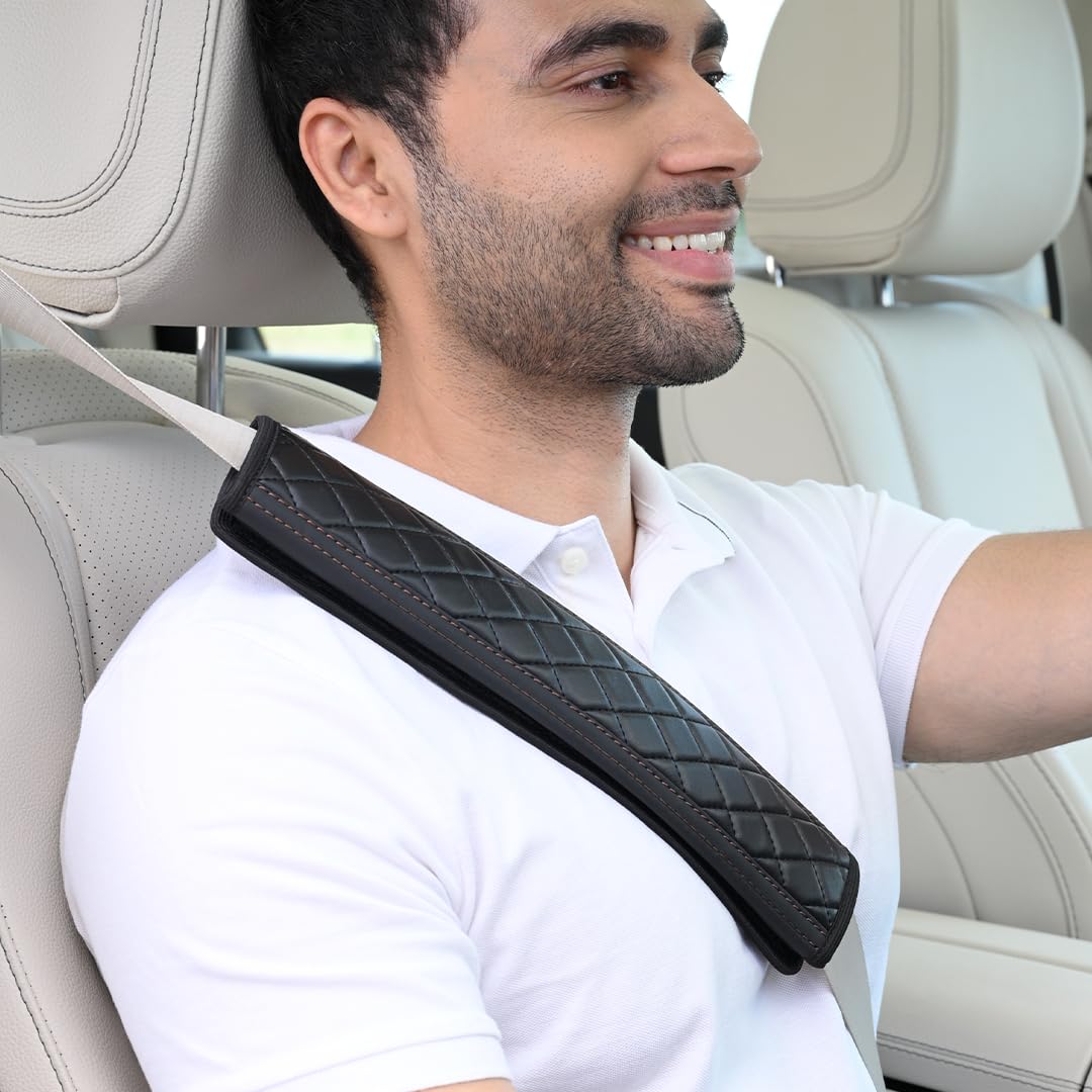 Car Seat Belt Shoulder Pads (Pack of 2) Car Safety Belt Soft Pad Cover for Comfortable Driving, Universal Fit for All Cars and Backpack (Black, 12 Inch Length)-image-34
