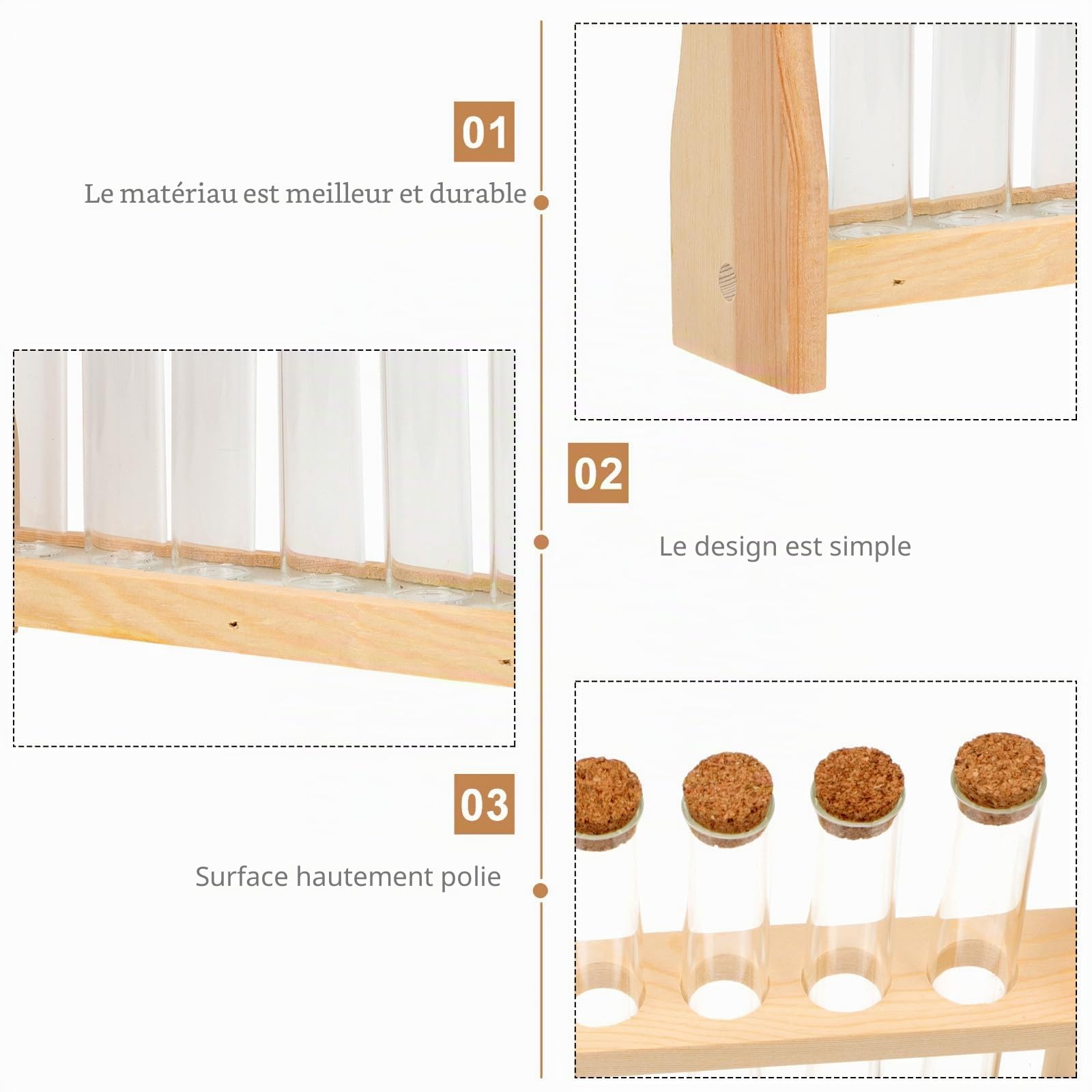 SHINEOFI Tube À Essai Et Support À Essai En Bois 6 Tubes 0.79x5.91 Pouces Porte-Éprouvettes Multifonctionnel Pour Laboratoire École Maison Avec Rack De Stockage