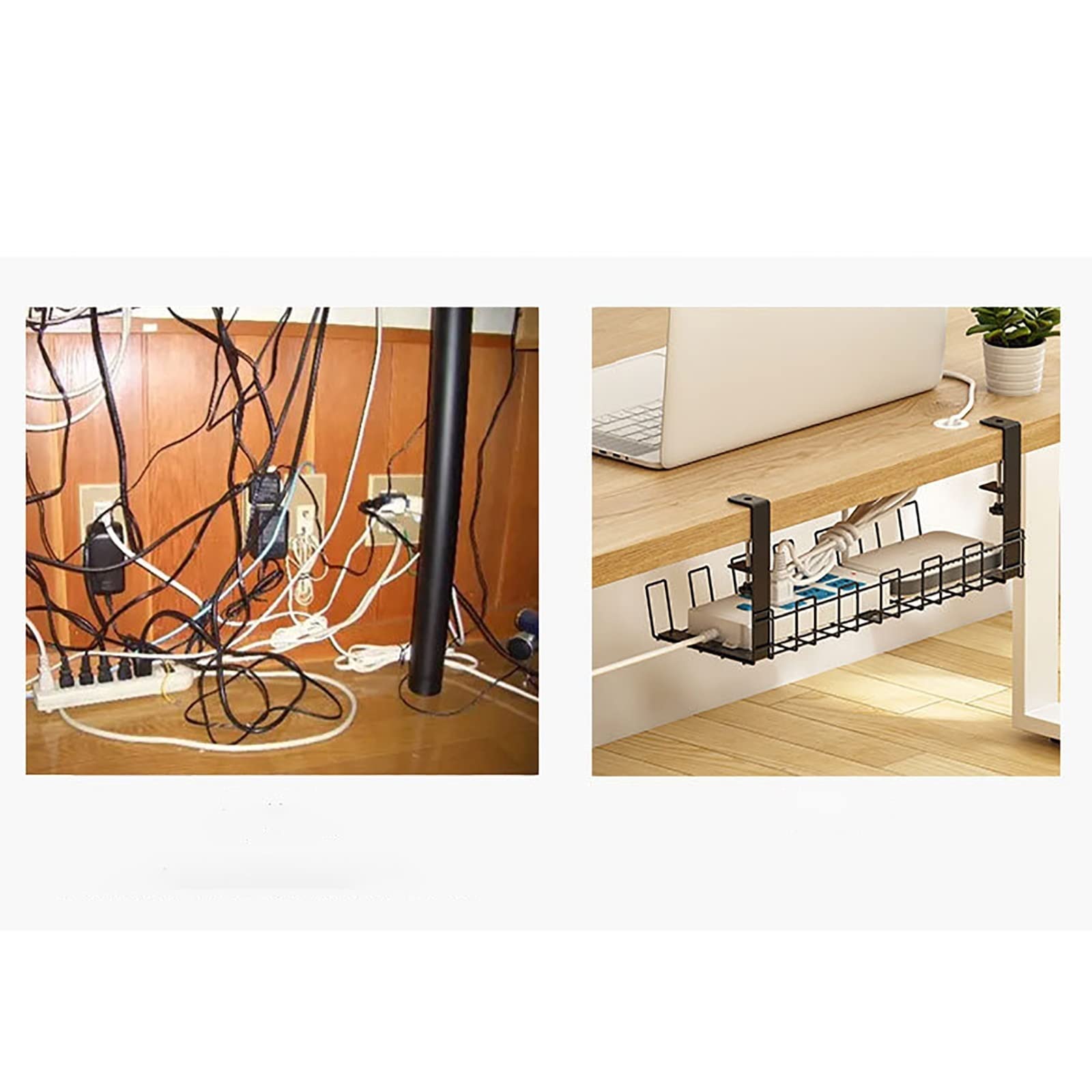 Taca do zarządzania kablami pod biurkiem Organizer na kable Wtyczka druciana pod koszem pod biurkiem Zarządzanie kablami Stojak Przechowywanie pod biurkiem Organizer na kable (kolor: czarny, rozmiar: S)