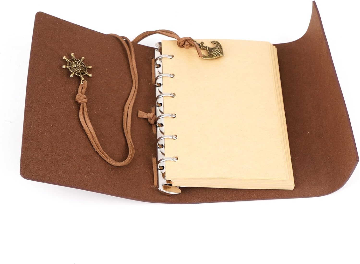 Leather Writing Journal Notebook, 5-inch Timeless Nautical Spiral-Bound Notebook featuring Blank, Unlined Sheets, Vintage-Style Pendants, Intricate Embossing, Suitable for Sketches and Musings