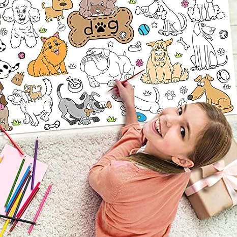 Xiliconie Dog Coloring Books DIY Art Drawing Pattern Filler for Boys Girls Pets Dog Giant Coloring Poster Large Coloring Tablecloth for Kids Classroom Home Birthday Party Supplies image 3
