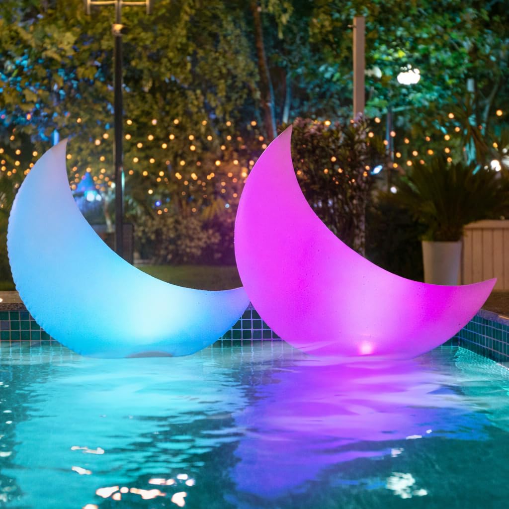 Floating Pool Lights Solar Powered - 24" Ramadan Inflatable Light, Moon Floating Pool Decorations, Floating Solar Pool Lights for Swimming Pool, Weddings, Pool Party Decor (2 Pack)