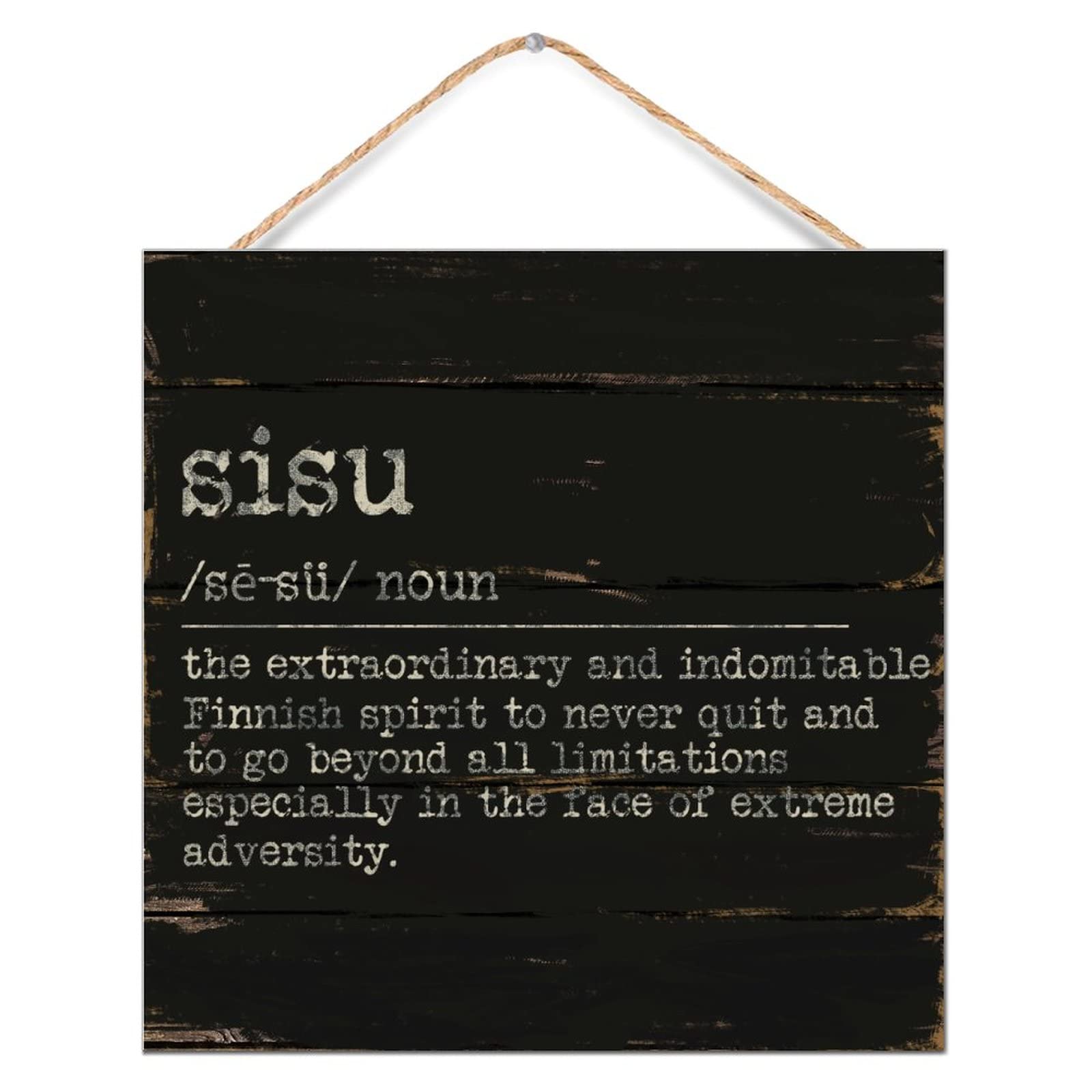 Panneaux en bois drôle Sisu imprimé typographie 30,5 cm
