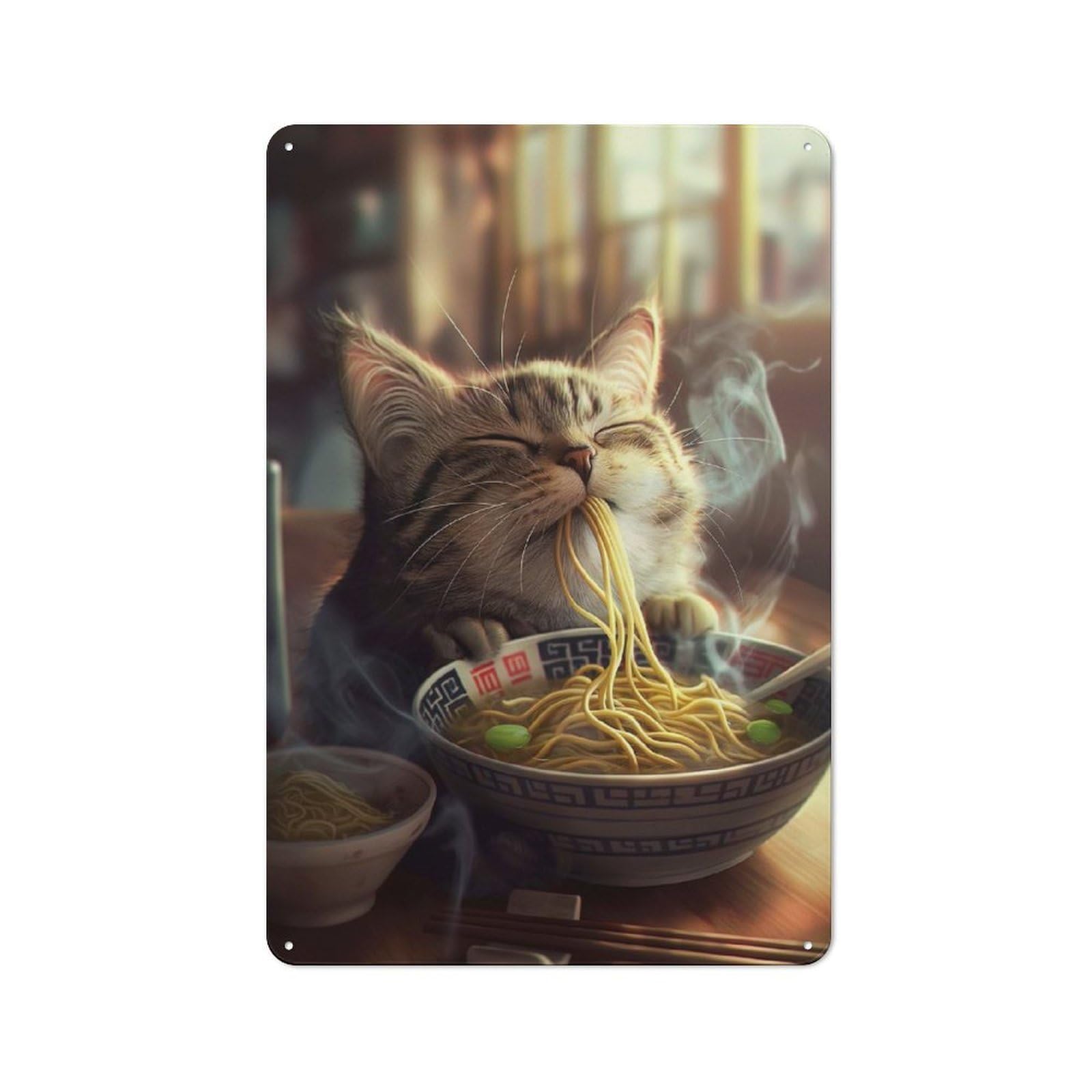 Junmoney Adorable Cat Ramen Noodles Retro Metal Wall Sign 30X20cm For Café Or Home Bar, For Home Bar Enthusiasts, For Retro Home Interiors