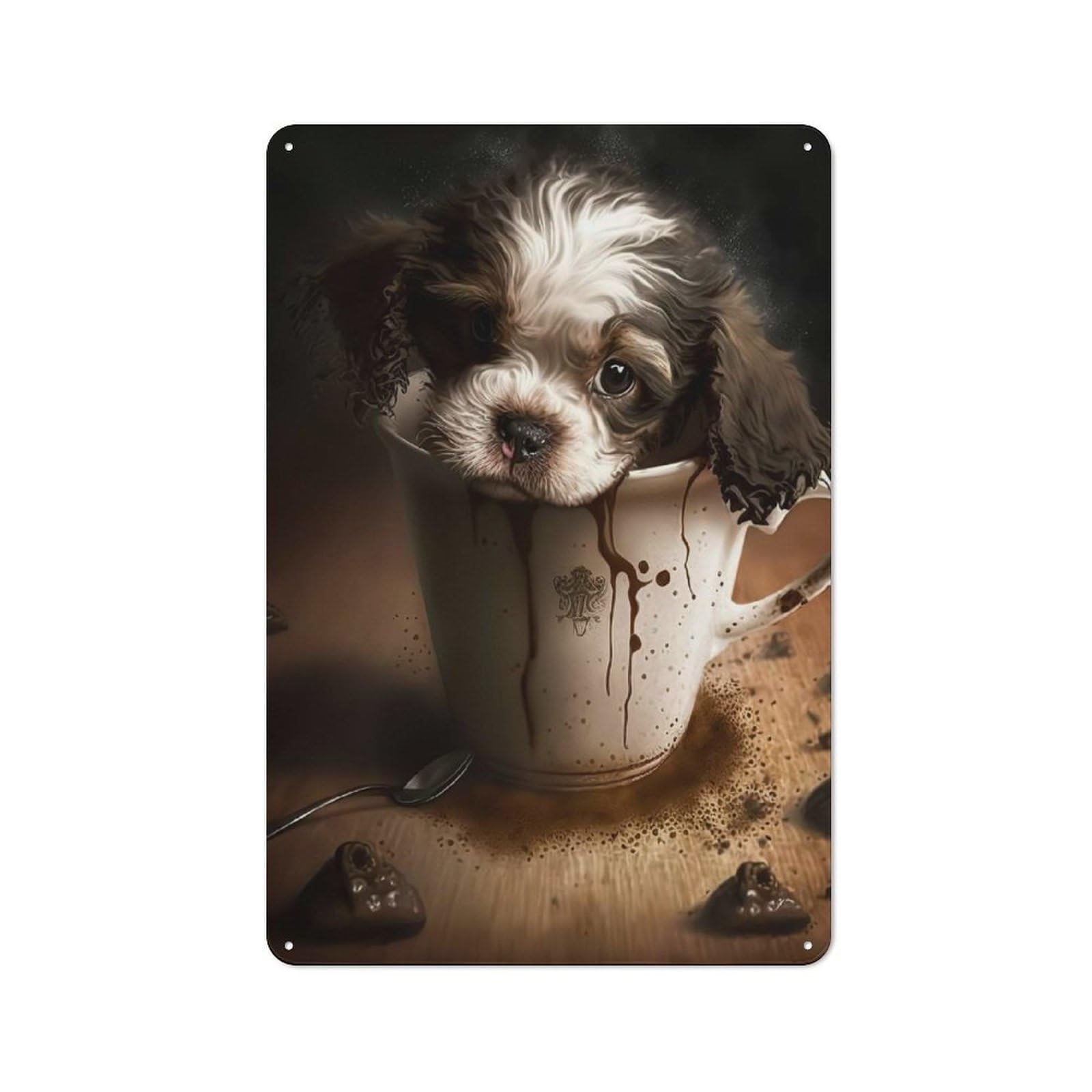 Junmoney Puppy Dog Coffee Metal Wall Sign 30X20cm, Rustic Classic Pub Decor For Cafe, Pub, Workshop Or Home Bar