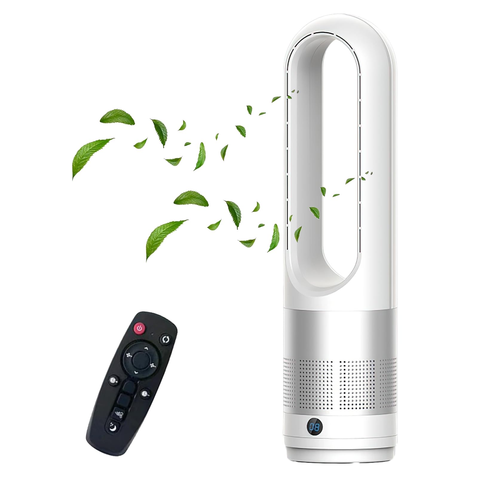 Leiser Turmventilator ohne Rotorblätter 8 Stufen Boost-Modus 90° Oszillation 5 m Fernbedienung LED-Touchdisplay ≤50dB Timer 8h Weiß