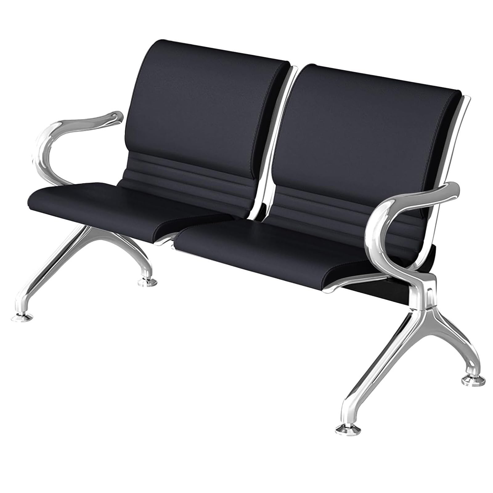 WDSOPK Waiting Room Chairs,Brown 2-Seat Waiting Room Chairs with PU Cushion, Armrest Lobby Furniture for Office, Airport, Bank, Barbershop - Comfortable Reception Seating(Black)