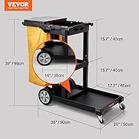 Vista 6 de VEVOR Carrito de limpieza, carrito de limpieza comercial de 3 estantes, carrito de plástico de limpieza de 200 libras de capacidad, con bolsa de PVC