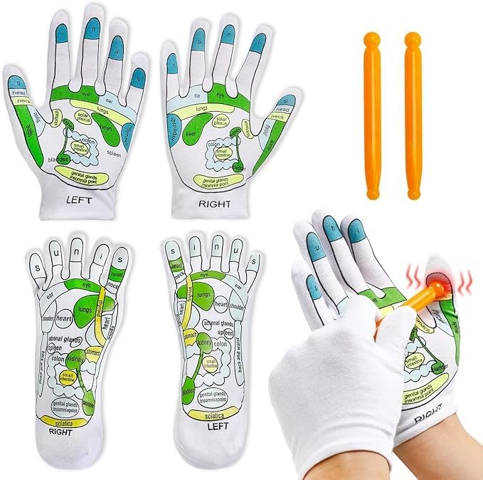 VAIDUE Acupressure Reflexology Socks and Gloves Tool Set | Hand Spa And Foot Massage Sock with Massage Rod Foot Point Complete Illustration for Women and Men Tired Relieve (B0D6NCKC4D) Amazon Price History, Amazon Price Tracker