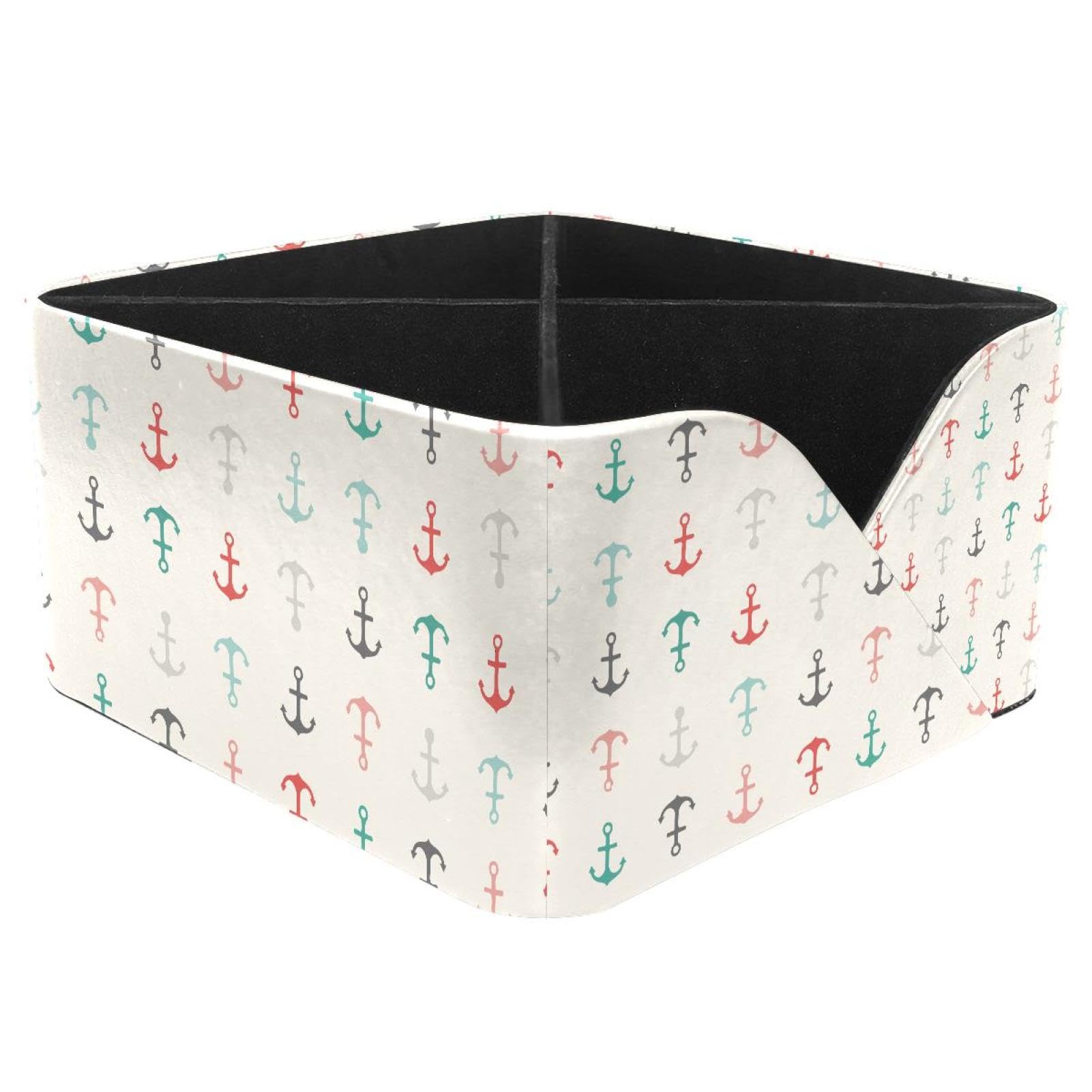 KengjuTesu Anchor Colorful Pattern Desktop Organizer Pen Holder, Rectangular Pencil Cup for Office, Study and Makeup Stations