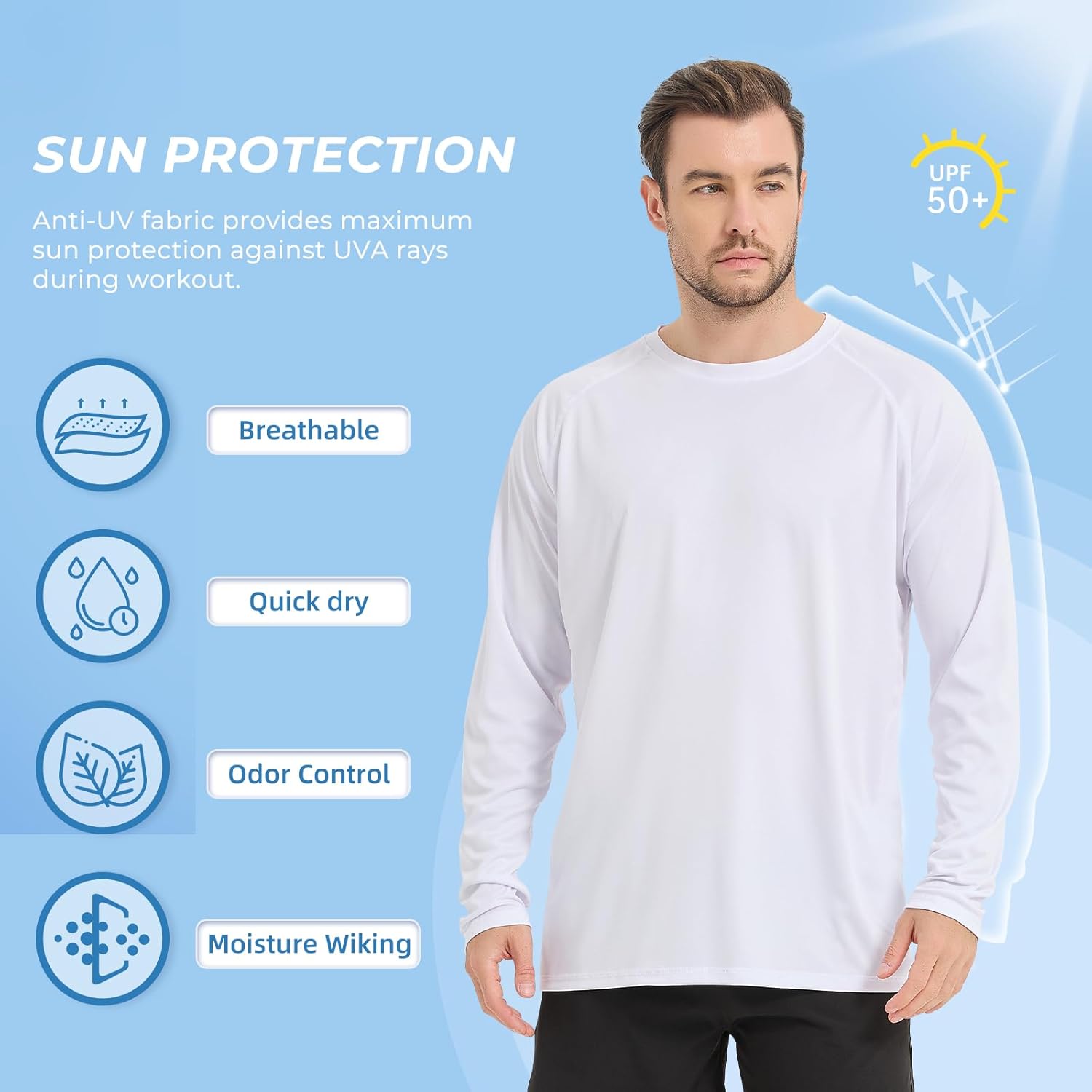 Rash Guard Shirts for Men Long Sleeve Sun Protection Shirts Outdoor Regular Fit Swim Shirt Quick Dry - Image 3