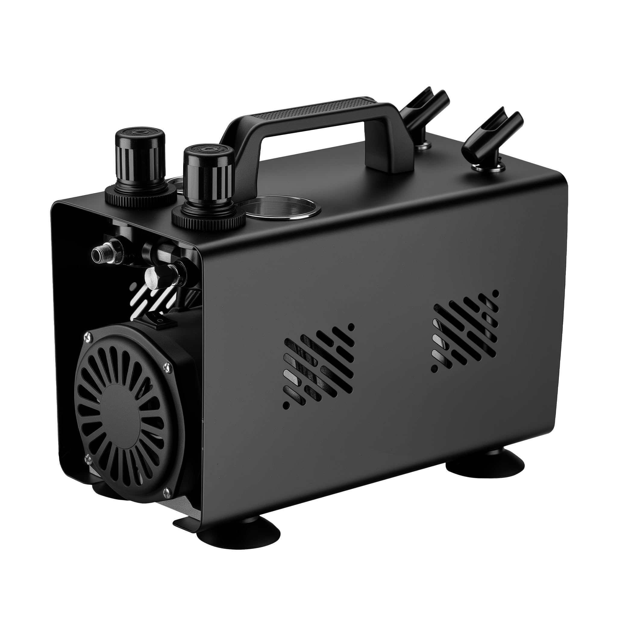 Wiltec Compresseur Airbrush AS18TA 1/​6 PS, compresseur à air comprimé avec débit d'air de 20-​23 l/​min, pour pistolet aérographe avec 2 raccords, compresseur d'air avec manomètre pour aérographie