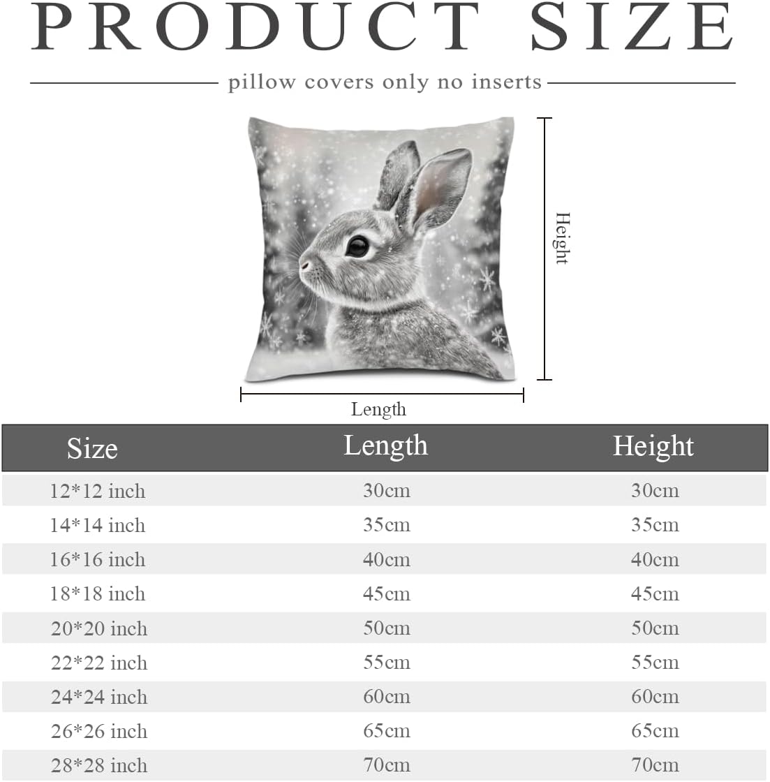 Animals Throw Rabbit Pillow Cover Christmas 28x28 Inch Pillow Case Set of 2 Square Winter Snowfield Great for Sofa Patio Bedroom Decor