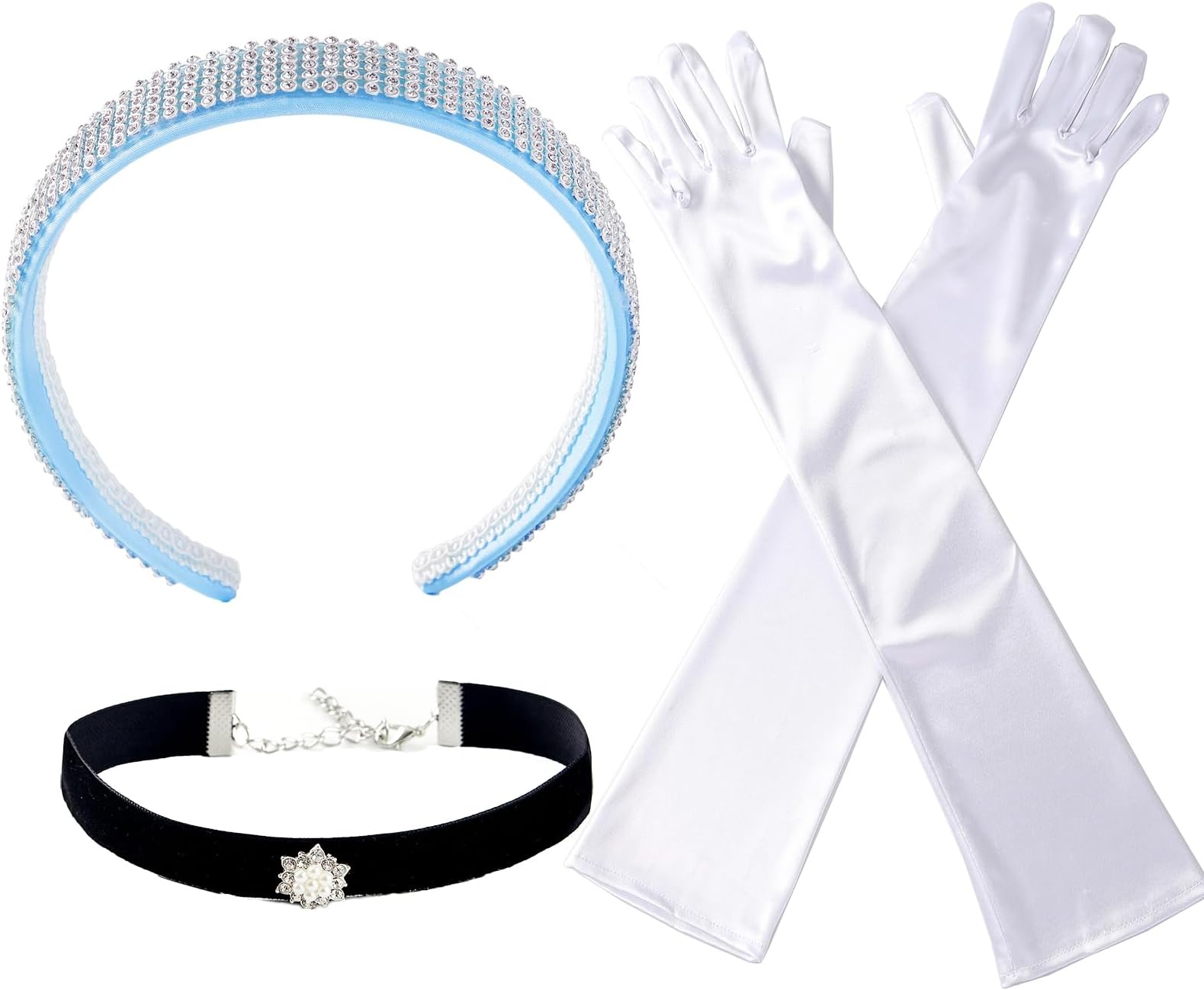 Women Princess Headband Choker Long Gloves Set Halloween Costume Accessories
