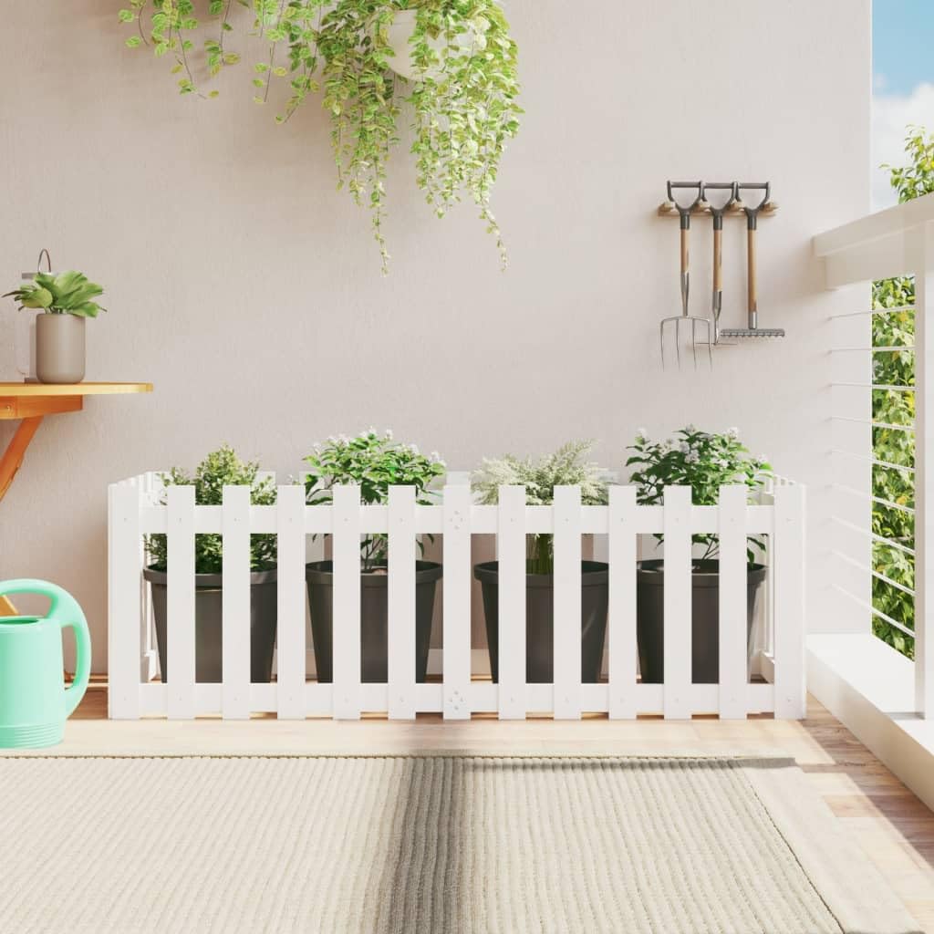 White Wooden Raised Garden Bed 150 x 50 cm wytrzymałe drewno sosnowe do użytku na zewnątrz, do sadzenia kwiatów, zioła, sukulentów, kaktusów, orchidei, bonsai, uprawy z tacą drenażową