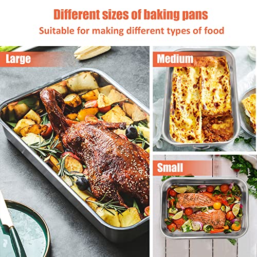 ROSSETTO Set de 4 Tailles Plat à four Inox Rectangulaire avec Poignées Plat de cuisson en Acier Inoxydable Bac de Cuisson en INOX Plat à Lasagne – vue 2