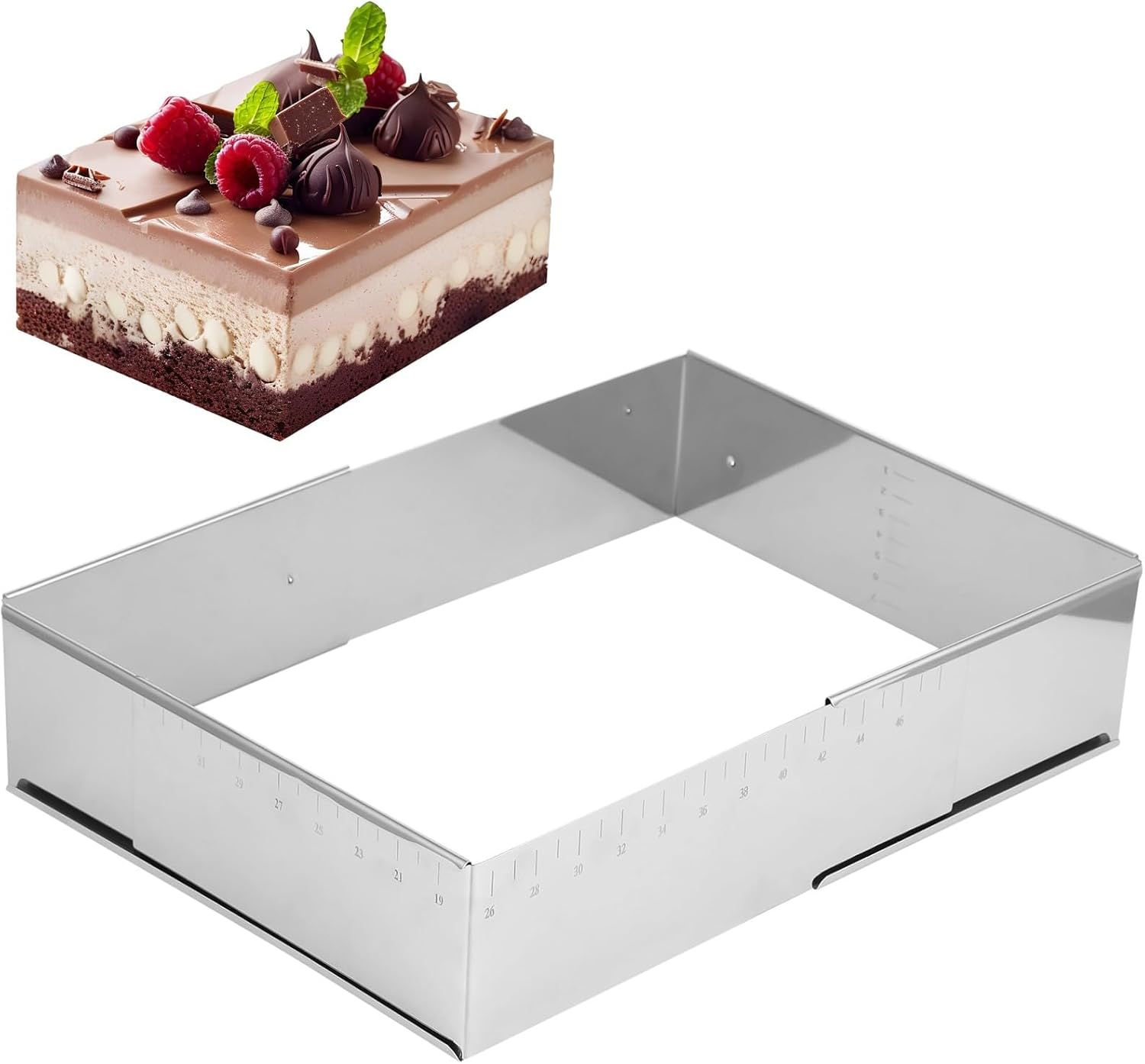 Stainless Steel Rectangular Cake Ring, Adjustable, Mousse Cake Mould, Precise Scale, Baking Pastries