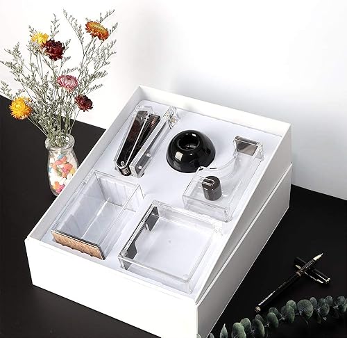 Miniatura 4 de Organizador de escritorio de acrílico negro transparente para suministros de oficina, dispensador de cinta, bandeja de notas adhesivas, dispensador