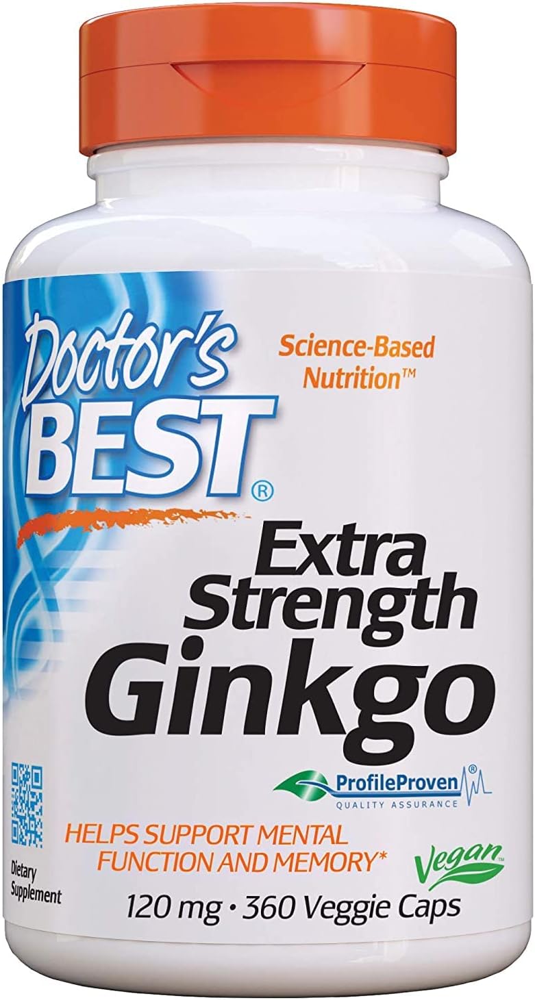 Doctor&amp;#39;s Best Extra Strength Ginkgo, Non-GMO, Vegan, Gluten Free, Soy Free, Promotes Mental Function and Memory, 120 mg, 360 Count Pack of 1