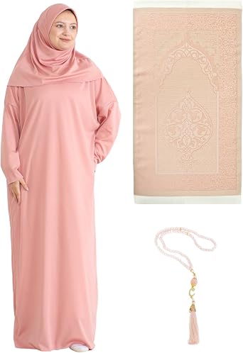 Prien Women Prayer Dress With Hijab Rug Tasbih Muslim Set Islamic Clothes Abaya Jilbab Dubai Kaftan For Eid Ramadan