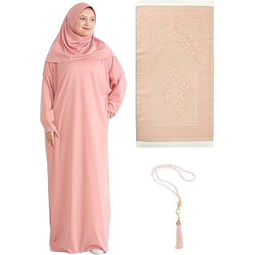 Prien Women Prayer Dress With Hijab Rug Tasbih Muslim Set Islamic Clothes Abaya Jilbab Dubai Kaftan For Eid Ramadan