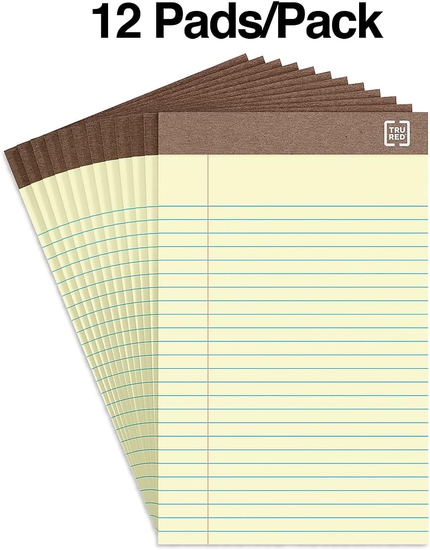STAPLES Recycled Perforated Notepads, 5” x 8”, Narrow Ruled, Canary, 12‑Pack
