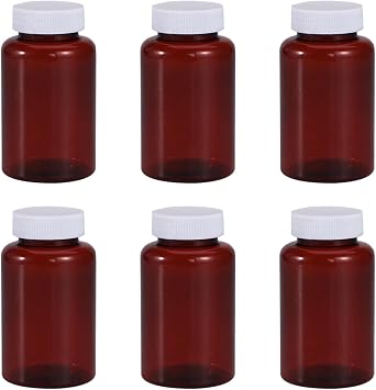 Empty Capsules,Plastic Pill Containers with Secure Caps for Liquid,Solid,Powder,Chemical Storage, Refillable Travel Medicine Organizer for Vitamins,Medication,Supplements Amber, 100ml 6-Pack