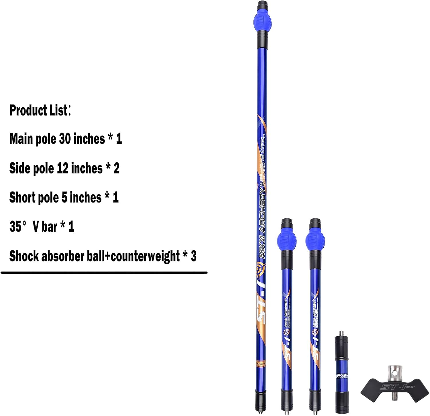 Archery Balance Bar Set Carbon Fibre Bow Stabilizer Kit 5/12/30 inch Rods with Rubber Ball and Counter Weights Suitable for Competition Training of Recurve and Compound Bow