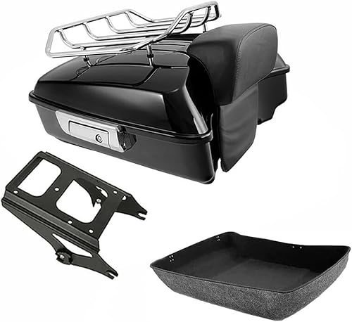 Miniatura 7 de TCMT Tronco de tronco recortado con respaldo envolvente desmontable Rack de montaje de dos arriba para Harley Touring Road King Road King Road