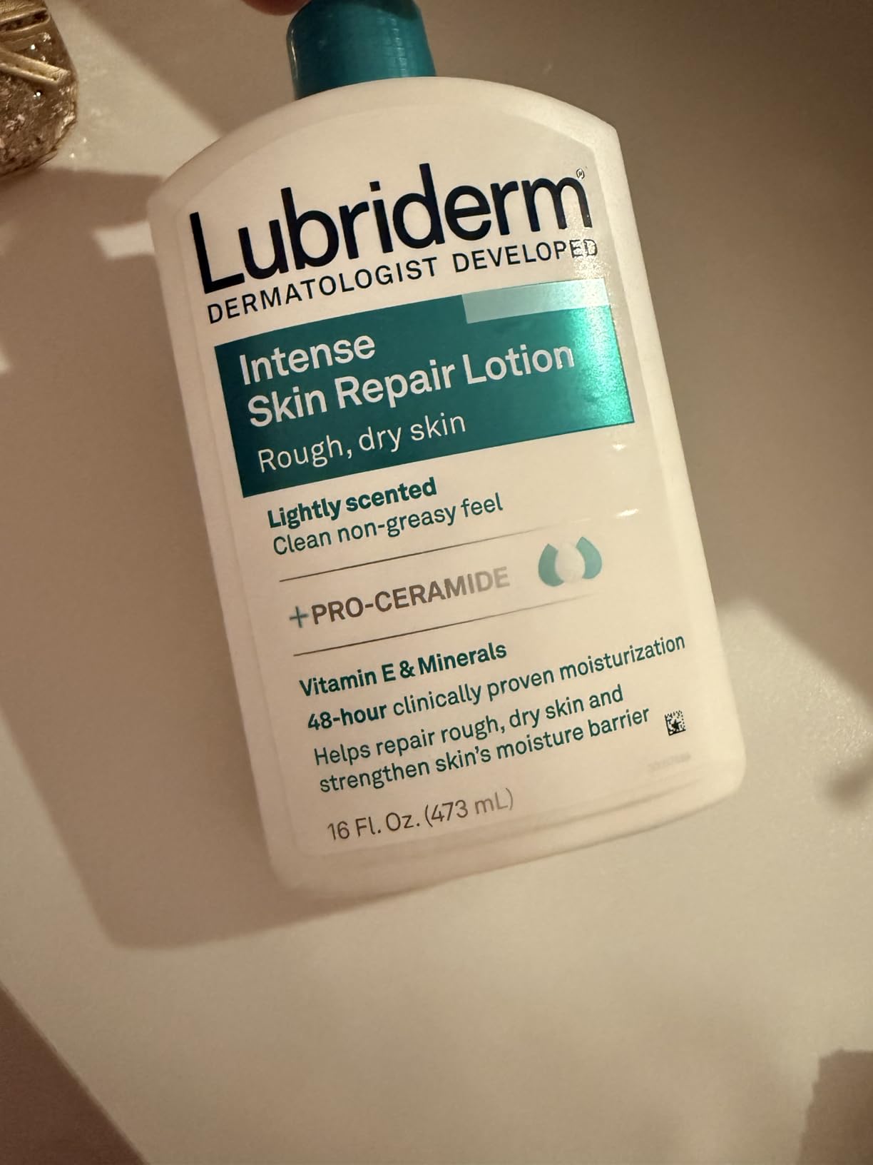 Kenvue Brands LLC Lubriderm Intense Skin Repair Moisturizing Hand & Body Lotion + Pro-Ceramide, 48-Hour Hydration for Rough, Dry, & Sensitive Skin, Non-Greasy, Hypoallergenic, Lightly Scented, 16 fl. oz