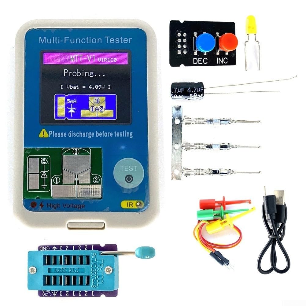 Probador del transistor MTT-V1 con la carga del tipo C de la exhibición TFT del metro del ESR para el análisis de componentes del diodo en la depuración de la ingeniería