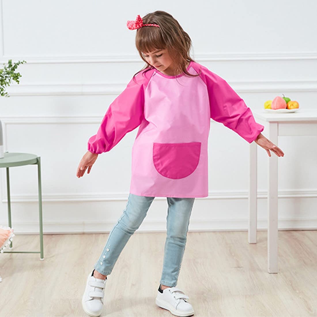 Delantal Impermeable Para Pintura Infantil Con Manga Larga Y Puños Elásticos, Protege La Ropa De Niños De 5 A 11 Años, Rosa, Ideal Para Manualidades Y Cocina