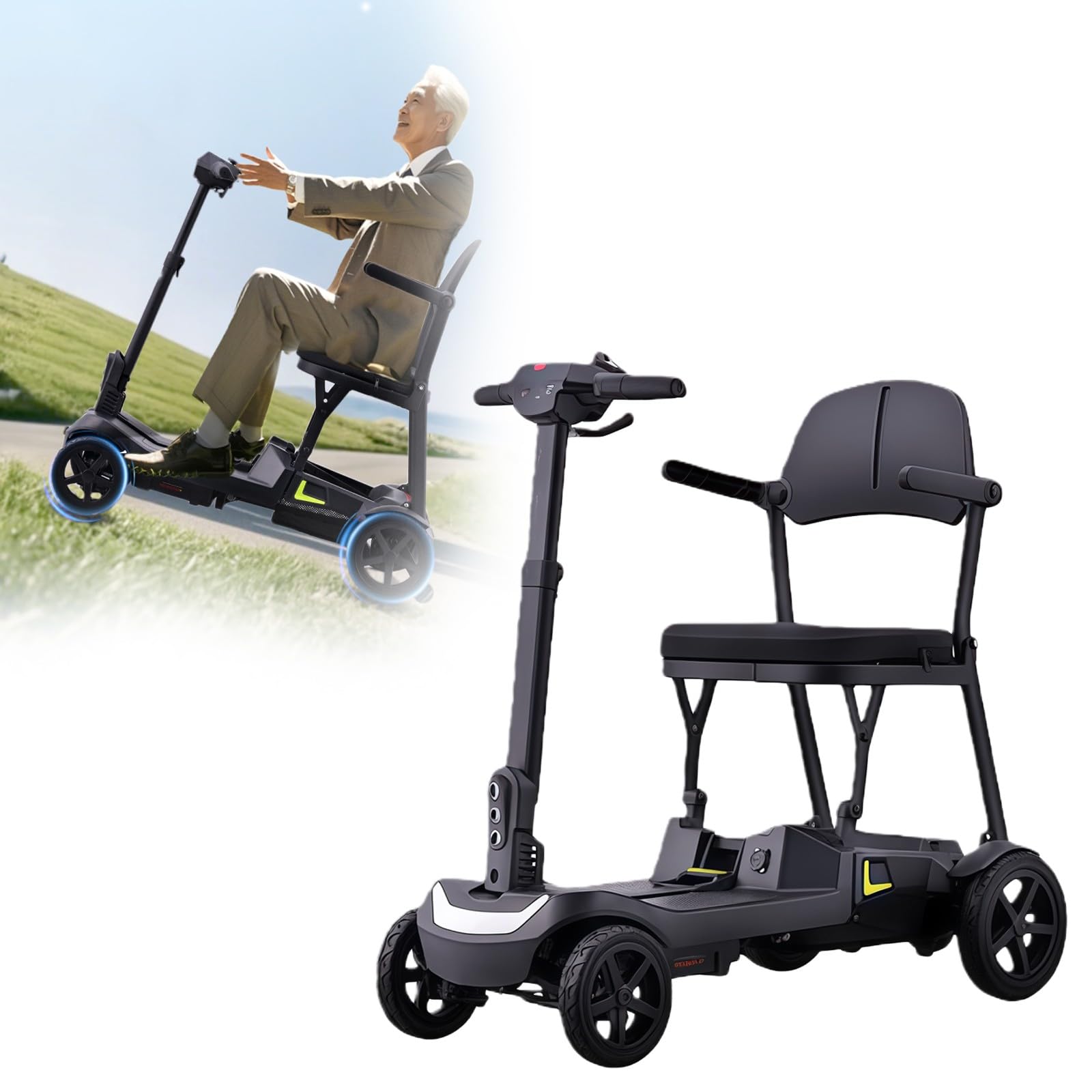 Scooter Per Disabili Per Adulti,Scooter Per Disabili A 4 Ruote Leggeri Per Adulti, Scooter Motorizzato Leggero, Portatile E Compatto Per Tutti I Terreni