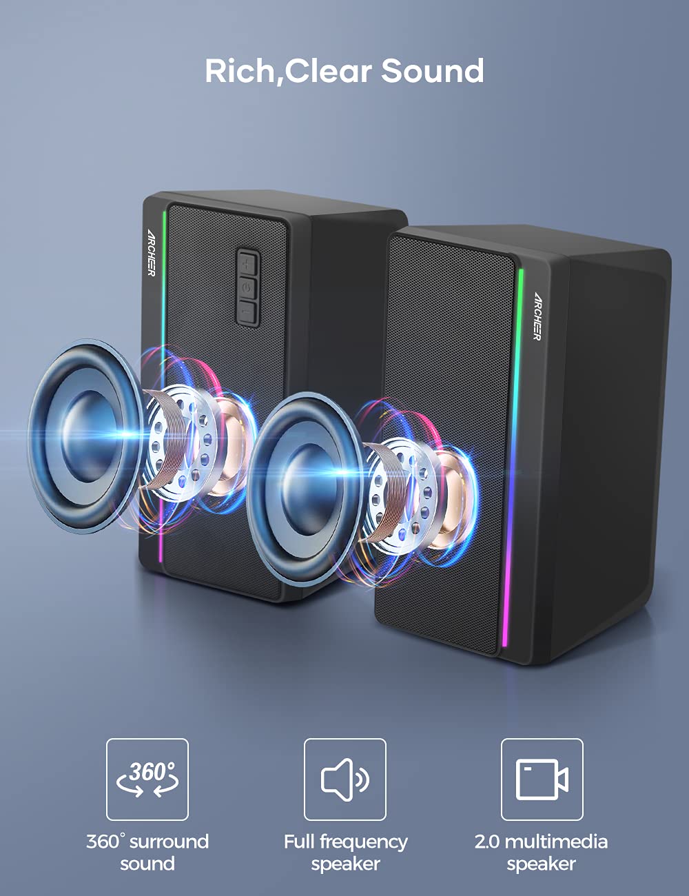 Buy ARCHEER Gaming Computer Speakers 2.0 Enhanced Stereo RGB Speakers