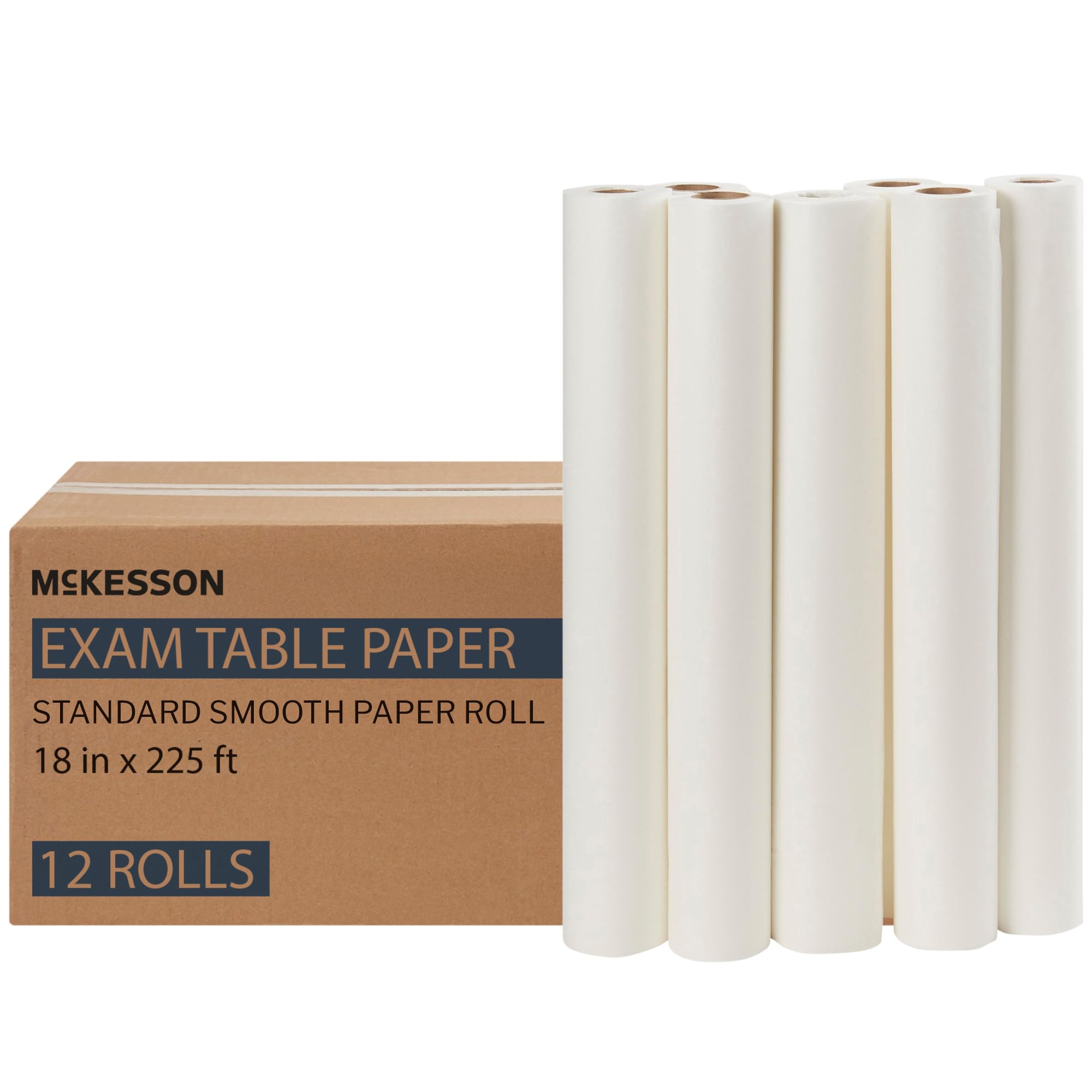 McKesson Medical Exam Table Paper Rolls [12 Rolls] – 18 in x 225 ft White Standard Smooth Disposable Bed Cover for Doctor, Spa, Diaper Changing, Waxing, Nursing, Chiropractor, Patternmaking, Tracing