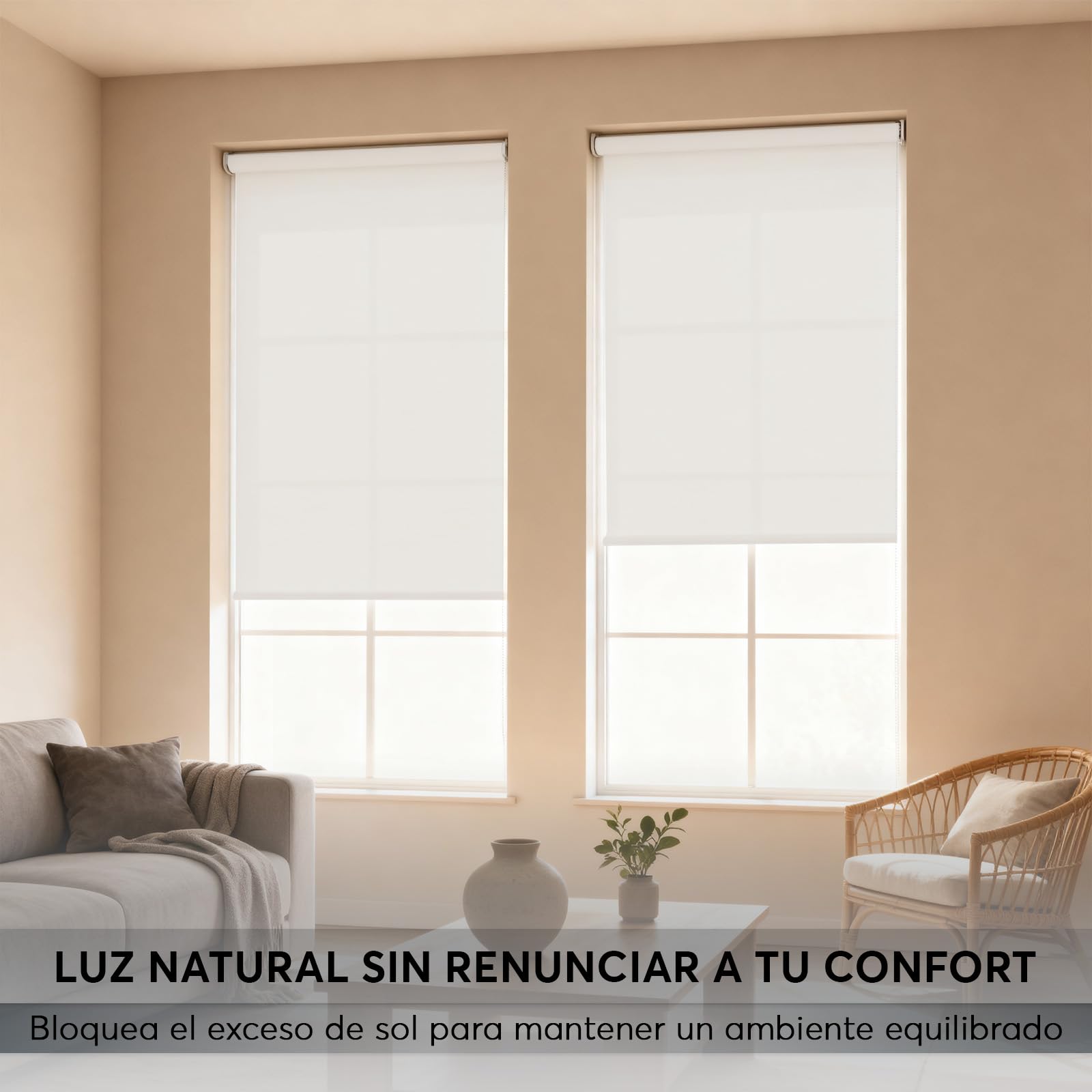 Estor Enrollable Translúcido Blanco a Medida - 120 Ancho x 180 Alto cm - Paso de Luz sin Visibilidad - Persiana para Ventanas, Puertas o Cocina - Instalación en Pared o Techo