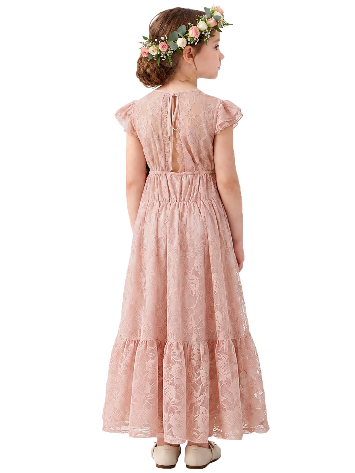 ALLOVIN Kleinkinder & Mädchen Oster Langarm Spitzen Blumenmädchen Kleid für Hochzeit Taufe Erstkommunion Maxi Boho A-Linie 3-12 Jahre