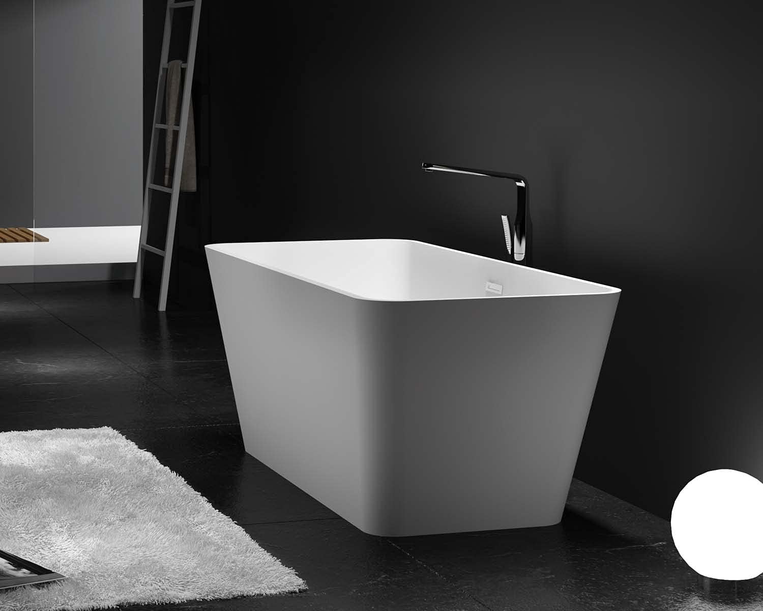 Dowell 60" Luxury Modern Stone Resin Freestanding Bathtub | Matte White Square Shape Solid Surface Soaking Tub with Integrated Slotted Overflow 076 59