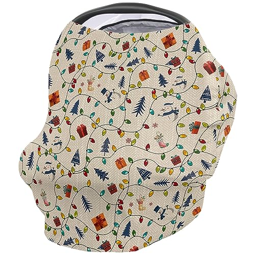 Nursing Cover for Breastfeeding Scarf, Vintage Xmas Light Tree Snowman Christmas Baby Car Covers Super Soft Multi Use for Canopy Shopping Cart Cover Blanket Stroller Cover
