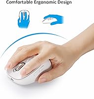 Vista 7 de Mouse inalámbrico Bluetooth con desplazamiento de 4 vías, recargable, 4 niveles 3200 DPI, clic silencioso, 3 dispositivos ratones para Windows
