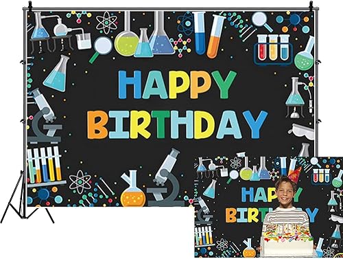 Renaiss Telón de fondo de ciencia química de cumpleaños de 7 x 5 pies, equipo de laboratorio de química, fotografía de fondo de científico loco para