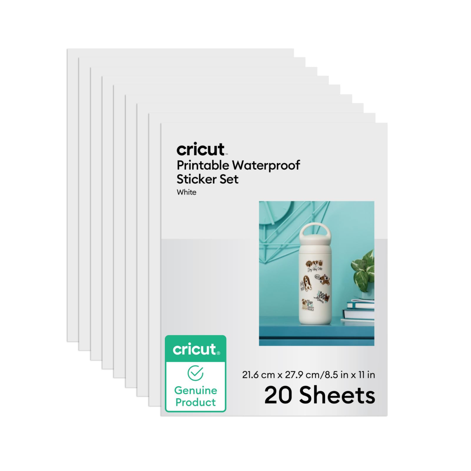 Cricut White Waterproof Printable Stickers - 8.5" x 11" (Pack of 20) - white