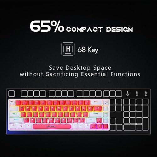Miniatura 4 de abucow Teclado mecánico con cable 60% - Diseño compacto de 68 teclas, anti-fantasma completo, interruptor marrón intercambiable, teclas blancas y