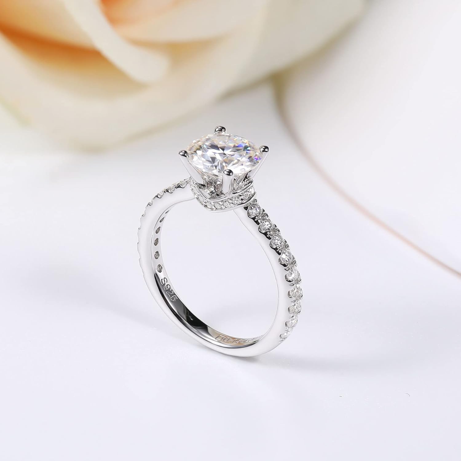 Moissanite Engagement Rings for Women Round/Emerald Cut Solitaire Rings S925 Sterling Silver D Color Lab Created Promise Anniversary Wedding Rings for Her - Image 3