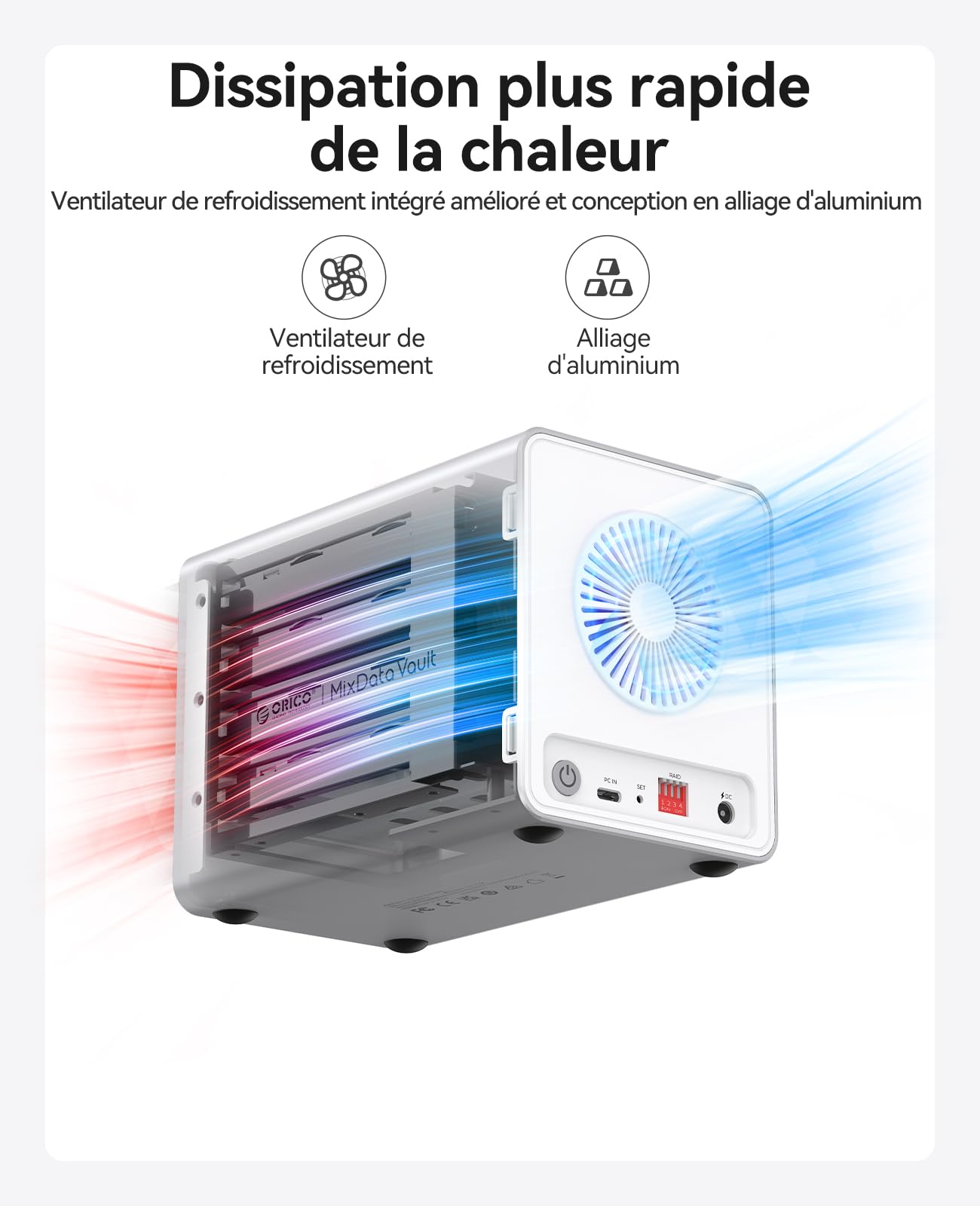 ORICO RAID Alloggiamento per Dischi Rigidi 4 Bay 2.5 SATA SSD/HDD Docking Station RAID Alloggiamento con Ventola Supporta Fino a 4 x 8 TB Velocità di Trasferimento 10 Gbit/s Design Compatto