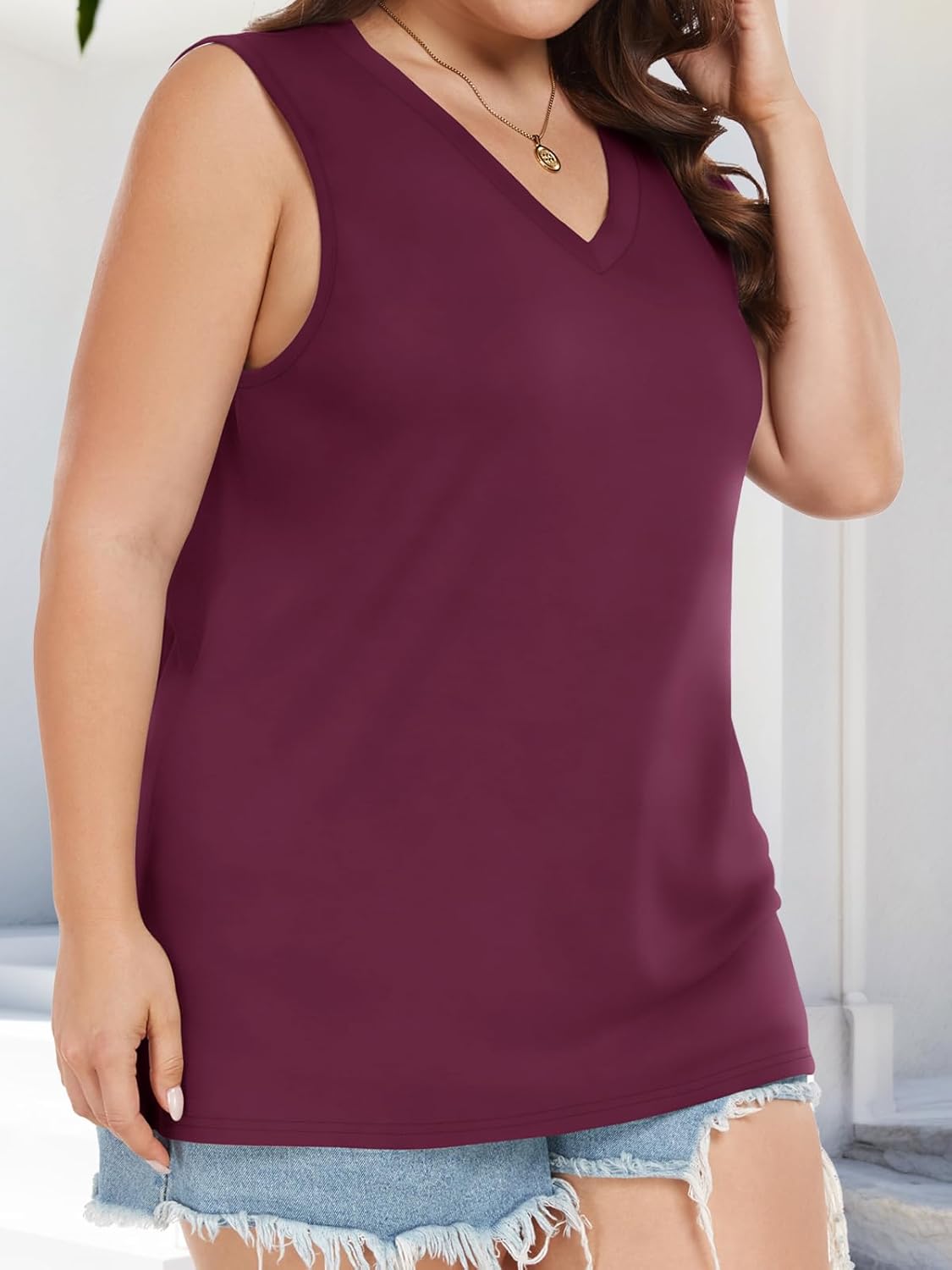 Plus Size Tanks Women Summer Top V Neck Sleeveless Top Loose Fit Tee Workout Shirts - Image 6