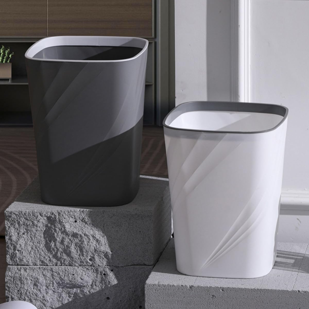 Cestino per Rifiuti da Ufficio Creativo in Plastica Abs 12l, Pattumiera Multiuso per Camera da Letto e Bagno, Contenitore per Carta e Rifiuti Domestici Design Semplice e Capacità