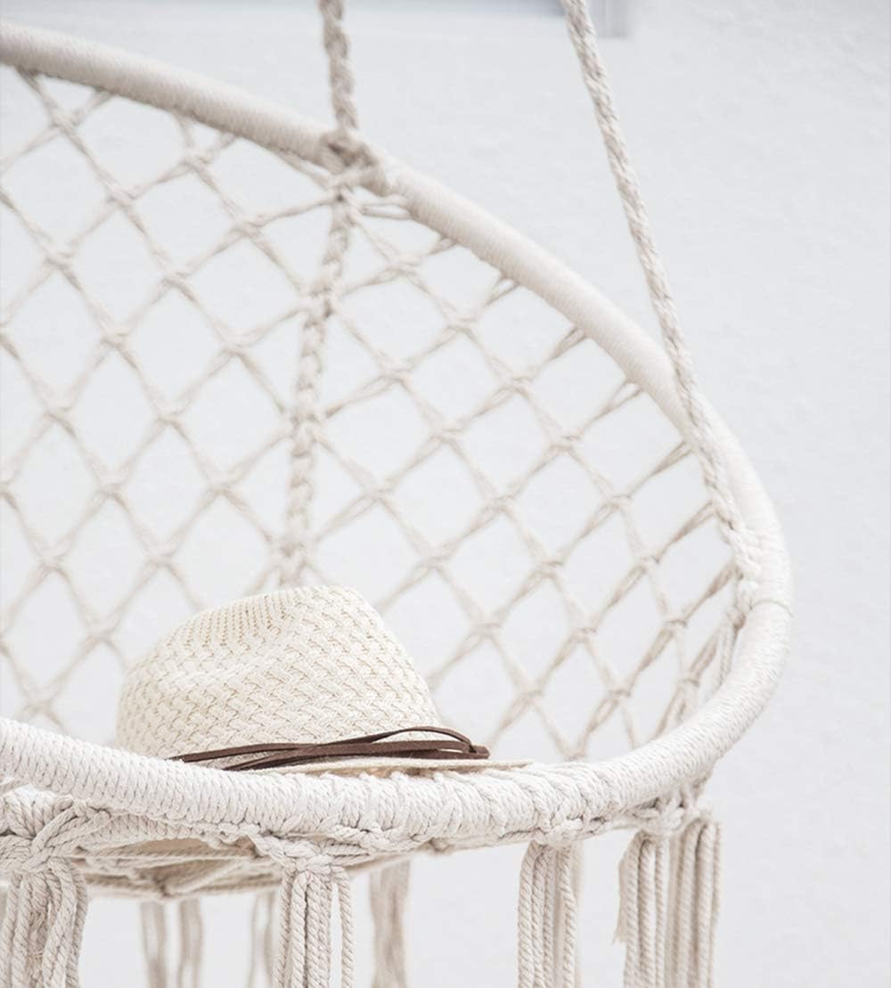 Lawei Hammock Chair Macrame Swing with Hanging Kits - Handwoven Cotton Swing Chair Hanging Chair Swing for Indoor, Outdoor, Home, Bedroom, Patio, Deck, Yard, Garden